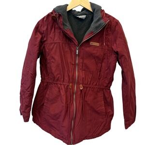 Columbia Women Burgundy Fleece Lined Hooded Anorak Parka Jacket Medium